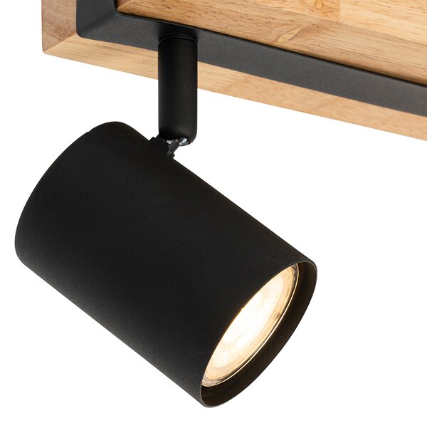Inteligentny reflektor sufitowy czarny z drewnem 2-punktowy regulowany z Wifi GU10 50mm - Jeana