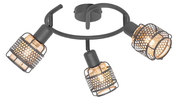 Designerska lampa sufitowa czarna ze złotem 3-światłowa okrągła - Noud