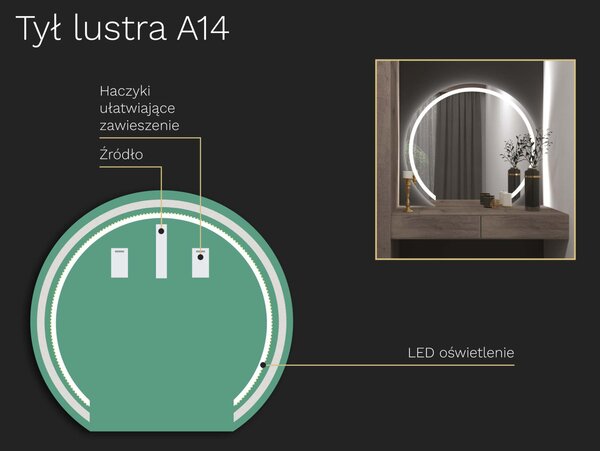 Nietypowe lustro LED z oświetleniem A14