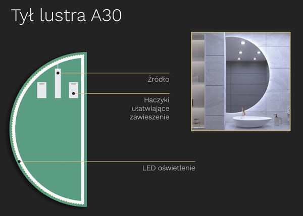 Nietypowe LED lustro do łazienki z oświetleniem A30