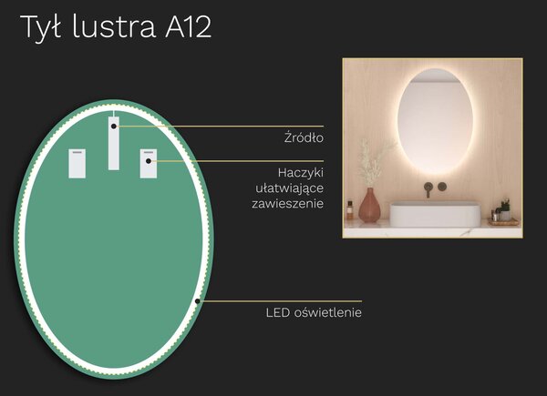 Owalne LED lustro do łazienki z oświetleniem A12