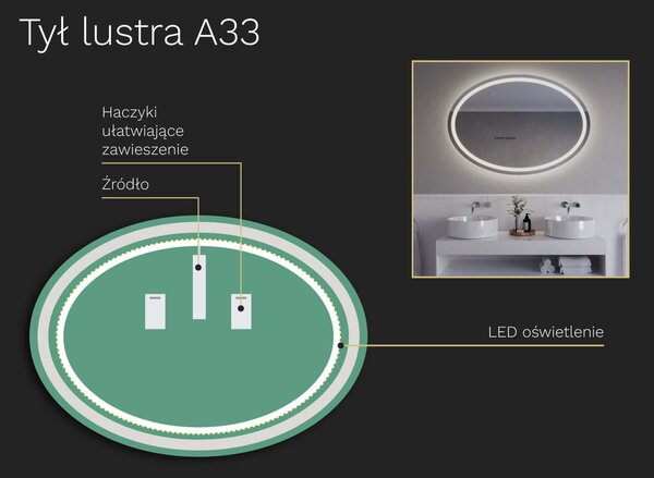 Owalne LED lustro do łazienki z oświetleniem A33