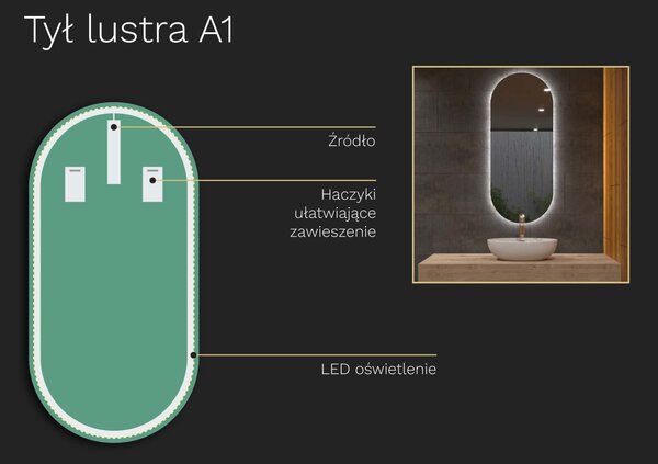 Owalne LED lustro do łazienki z oświetleniem A1
