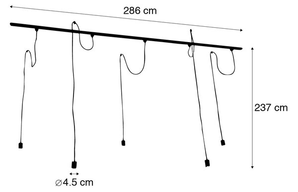 Nowoczesny system oświetlenia szynowego z 5 lampami wiszącymi czarny 1-fazowy - Iconic Cavalux