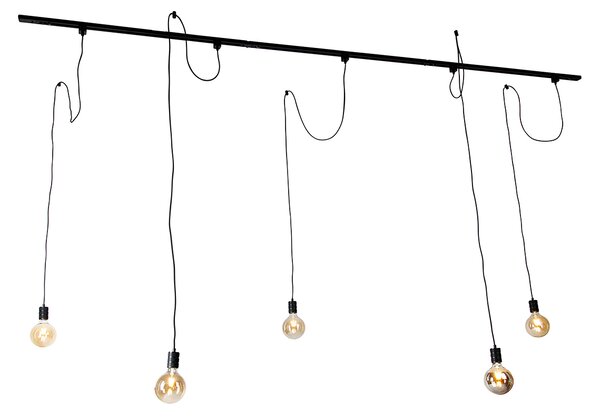 Nowoczesny system oświetlenia szynowego z 5 lampami wiszącymi czarny 1-fazowy - Iconic Cavalux