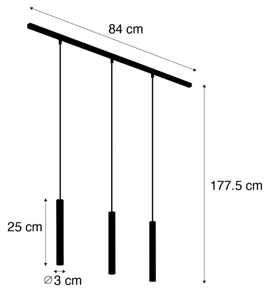 Nowoczesny system szynowy Slimline Keno z 3 białymi lampami wiszącymi 1-fazowy