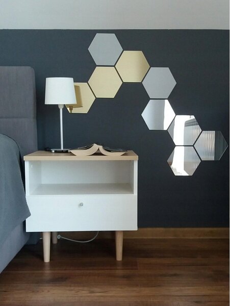 Lustro Ścienne Złote w Kształcie Hexagonu Hexagon Lustro Gold 8 Sztuk