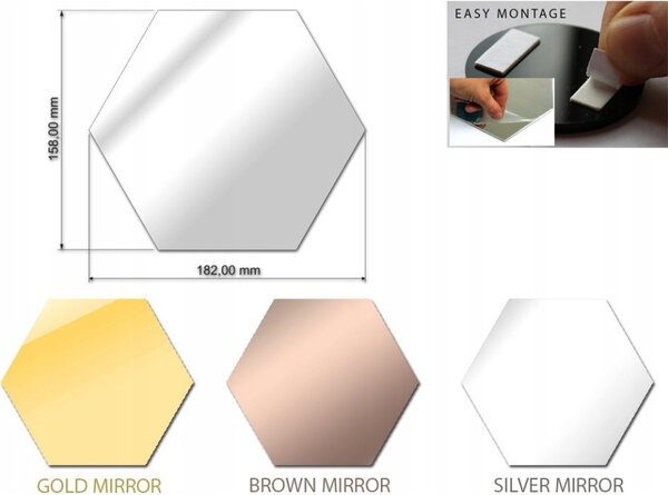 Lustro Ścienne Złote w Kształcie Hexagonu Hexagon Lustro Silver 8 Sztuk