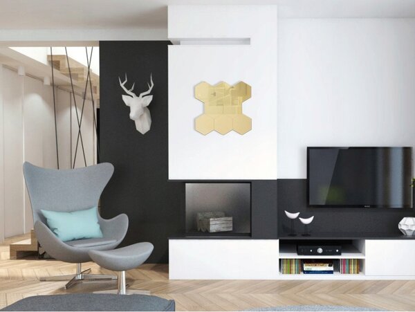 Lustro Ścienne Złote w Kształcie Hexagonu Hexagon Lustro Gold 8 Sztuk