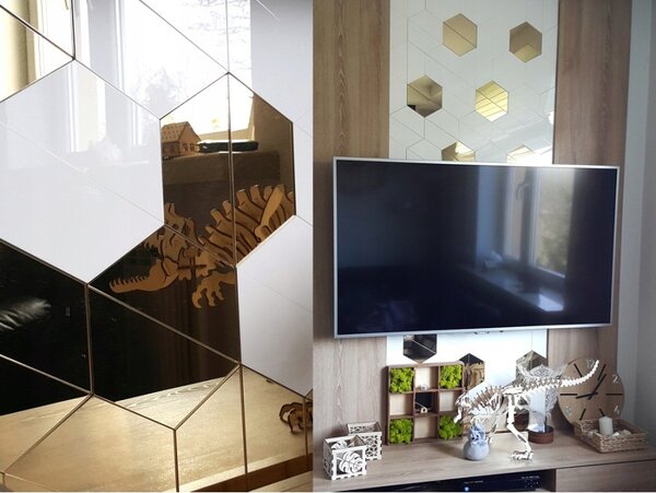 Lustro Ścienne Złote w Kształcie Hexagonu Hexagon Lustro Gold 8 Sztuk