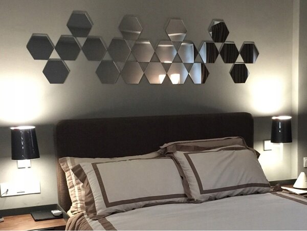 Lustro Ścienne Złote w Kształcie Hexagonu Hexagon Lustro Silver 8 Sztuk