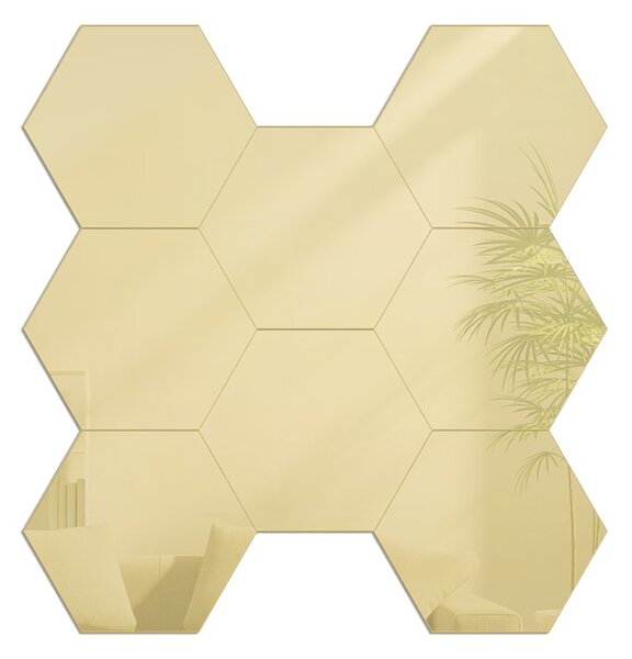 Lustro Ścienne Złote w Kształcie Hexagonu Hexagon Lustro Gold 8 Sztuk