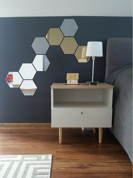 Lustro Ścienne Złote w Kształcie Hexagonu Hexagon Lustro Silver 8 Sztuk