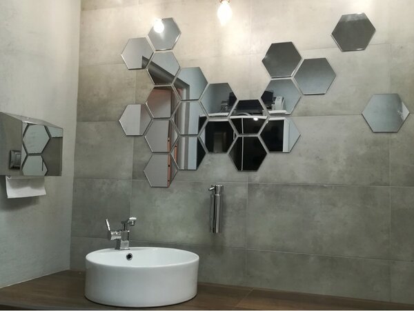 Lustro Ścienne Złote w Kształcie Hexagonu Hexagon Lustro Silver 8 Sztuk