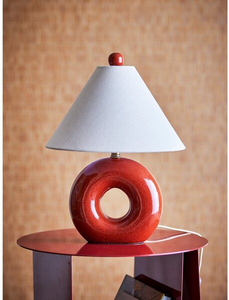 Czerwona/kremowa lampa stołowa ceramiczna z tekstylnym kloszem (wysokość 42 cm) Panja – Bloomingville