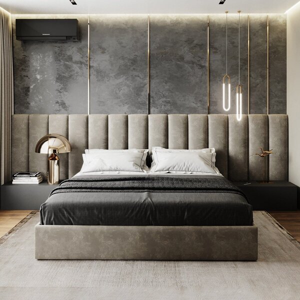 Rama łóżka 200x200 ze ścianką tapicerowaną SALENTO + Pojemnik | Tkaniny i Kolory Do Wyboru