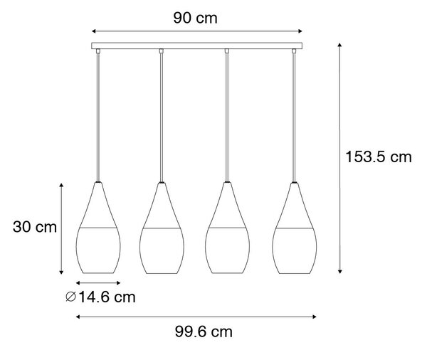 Nowoczesna lampa wisząca złota z bursztynowym szkłem 4-punktowa - Drop Oswietlenie wewnetrzne