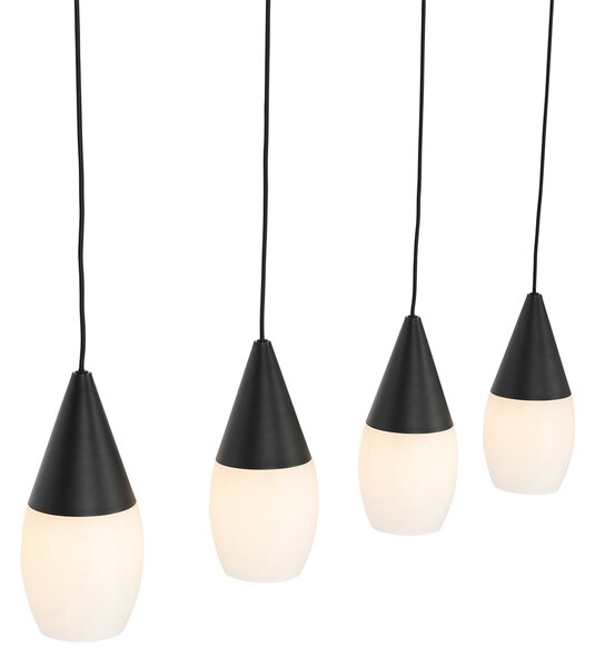 Nowoczesna lampa wisząca czarna z opalowym szkłem 4-światłowa - Drop