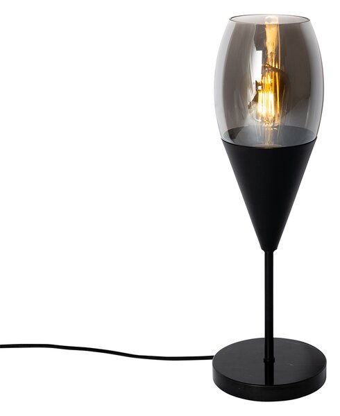 Nowoczesna lampa stołowa czarna z dymionym szkłem - Drop Oswietlenie wewnetrzne