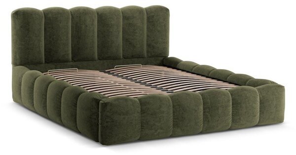 Zielone tapicerowane łóżko dwuosobowe ze schowkiem ze stelażem 180x200 cm Lupine – Micadoni