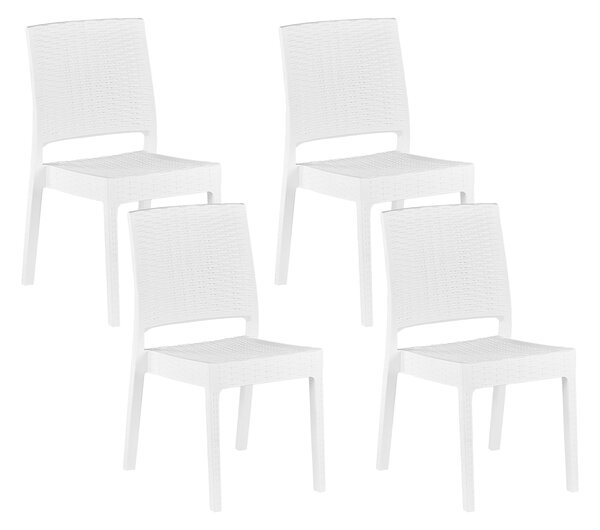 Zestaw 4 krzeseł ogrodowych sztaplowanych tworzywo sztuczne biały Fossano Beliani