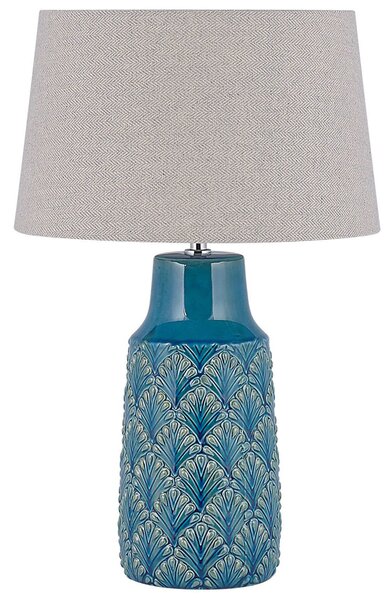 Ceramiczna lampa stołowa 55 cm niebieska okrągły szary abażur lampka nocna Thaya Beliani