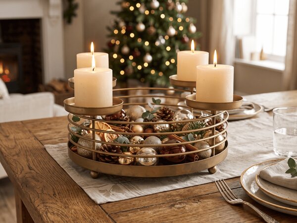 Metalowy świecznik adwentowy GOLDEN ADVENT 32 cm, złoty