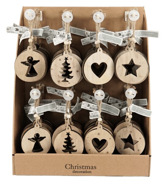 Ozdoba świąteczna RUSTIC JOY drewniana 7,5 cm - różne wzory