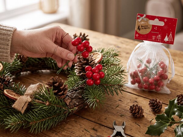 Świąteczna dekoracja na druciku BERRIES 9 cm, czerwona