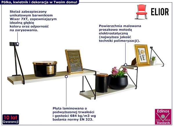 Potrójna biała półka ścienna w tylu skandynawskim - Gigis 3X