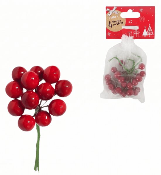 Świąteczna dekoracja na druciku BERRIES 9 cm, czerwona