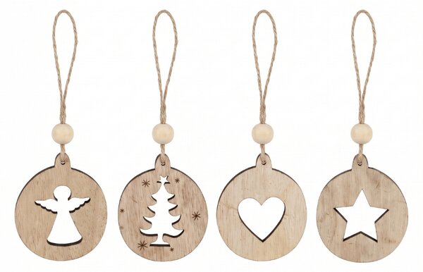 Ozdoba świąteczna RUSTIC JOY drewniana 7,5 cm - różne wzory