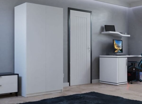 Biała szafa z drążkiem i półkami 90x180 cm | Umeblowana.com