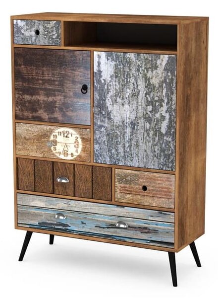 Wielobarwna wysoka komoda z szufladami vintage | Umeblowana.com