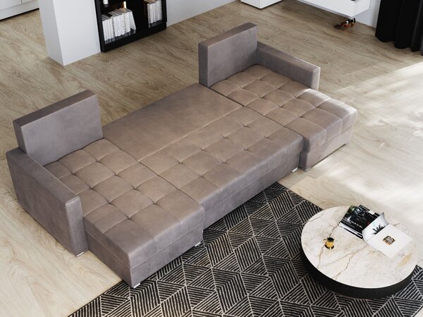 Masseno Narożnik NAKO z funkcją spania i pojemnikiem na pościel Narozniki U, Rozkładana sofa - Niebieski, KRONOS 09