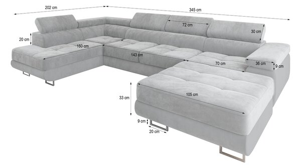 Masseno Narożnik CASONE z funkcją spania i pojemnikiem na pościel Narozniki U, Rozkładana sofa - Beżowy, MONOLITH
