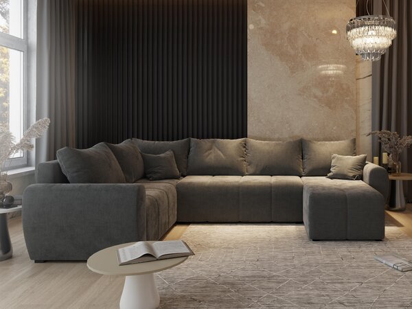 Masseno Narożnik MADISON z funkcją spania i pojemnikiem na pościel Narozniki U, Rozkładana sofa - Czarny, SAWANA 14