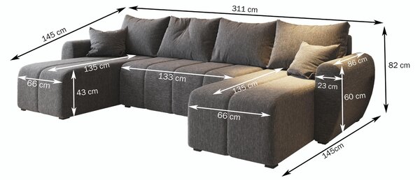 Masseno Narożnik MADISON z funkcją spania i pojemnikiem na pościel Narozniki U, Rozkładana sofa - Brązowy, KRONOS 06