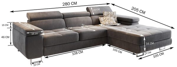 Masseno Narożnik ELMA z funkcją spania i pojemnikiem na pościel Narozniki L, Rozkładana sofa - Czarny, MONOLITH 95 + MONOLITH 84