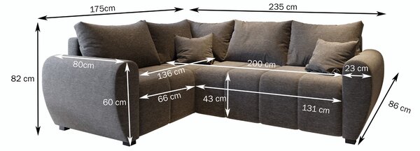 Masseno Narożnik MADISON z funkcją spania i pojemnikiem na pościel Narozniki L, Rozkładana sofa - Niebieski, KRONOS 09