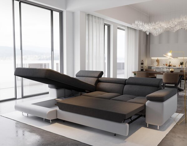 Masseno Narożnik ELMA z funkcją spania i pojemnikiem na pościel Narozniki L, Rozkładana sofa - Czarny, MONOLITH 95 + MONOLITH 84