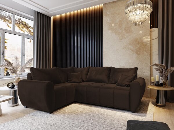 Masseno Narożnik MADISON z funkcją spania i pojemnikiem na pościel Narozniki L, Rozkładana sofa - Brązowy, KRONOS 06