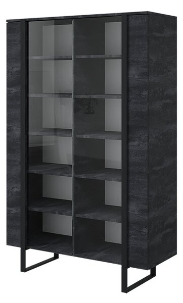 Witryna Verica z metalowymi nogami 120 cm - czarny beton / czarne nóżki