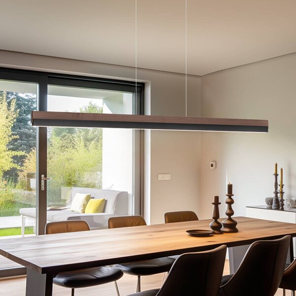 Lampa wisząca Keijo Quitani, możliwość ściemniania, ciemne drewno, salon / jadalnia, drewno, dworkowy / rustykalny