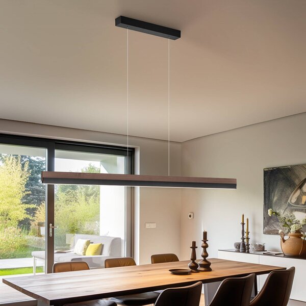 Lampa wisząca Keijo Quitani, możliwość ściemniania, ciemne drewno, salon / jadalnia, drewno, dworkowy / rustykalny