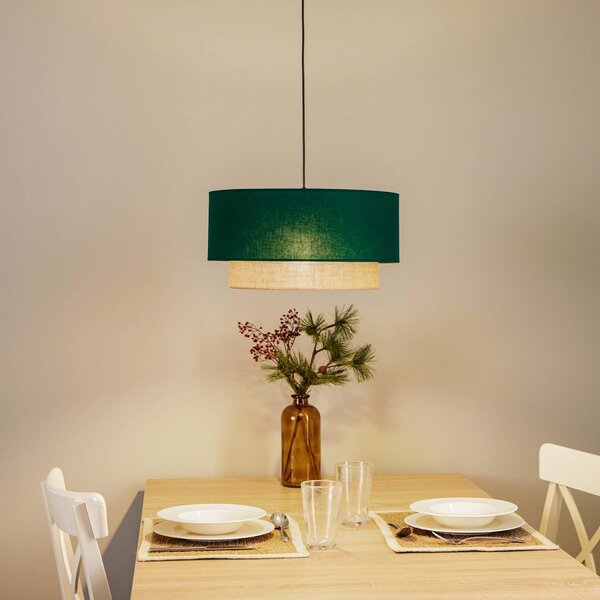 Lampa wisząca Boho Duolla, możliwość ściemniania, zielony, sypialnia, metal
