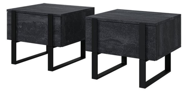 Zestaw szafek nocnych Verica z szufladami na metalowych nogach - czarny beton / czarne nóżki