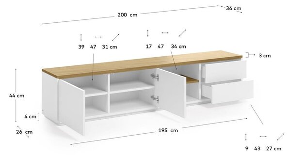 Biała szafka pod TV 200x44 cm Abilen – Kave Home