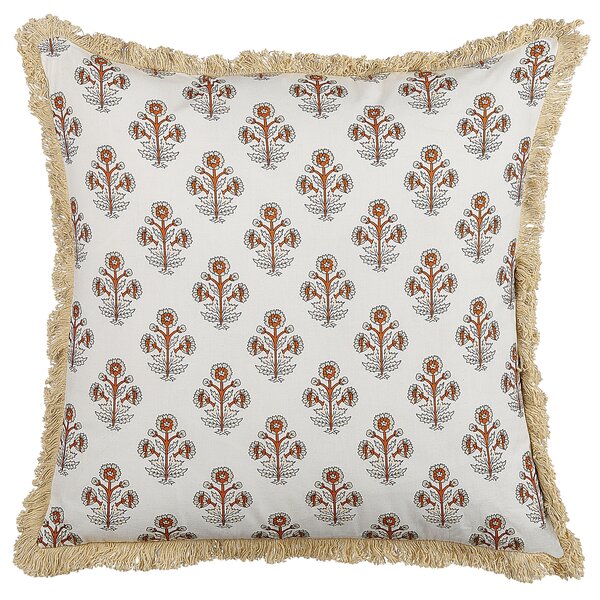 Poduszka dekoracyjna bawełniana biała wzór w kwiaty 45x45 cm Omorika Beliani