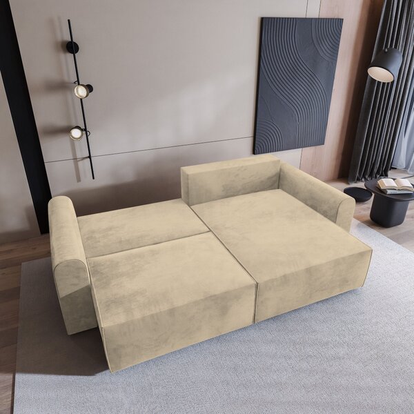 Masseno Narożnik FIANO z funkcją spania i pojemnikiem na pościel Narozniki L, Rozkładana sofa - Kremowy, MONOLITH 04